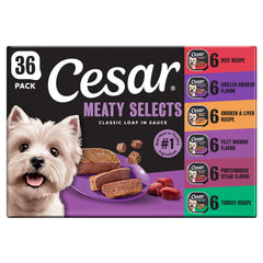 Cesar front packaging showing 36-count variety pack and convenience