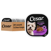 Cesar front packaging showing filet mignon trays and product branding benefit clear identification
