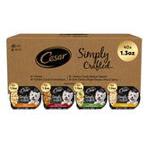 Cesar front packaging showing chicken and beef toppers for flavor