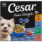 Cesar front packaging showing 24-count variety pack and key benefits