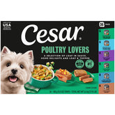 Cesar front packaging showing poultry variety pack benefiting meal rotation