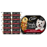 Cesar front packaging showing the Beef & Chicken topper and benefits