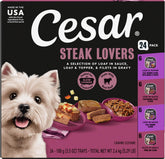 Cesar front packaging showing Steak Lovers variety and 24-count convenience