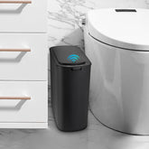 Cesun front view of black automatic trash can showing sleek design and hygienic benefit