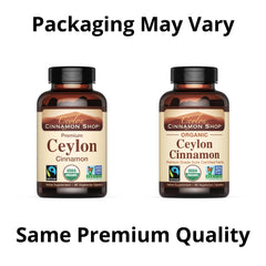 Ceylon Cinnamon Shop capsule close-up highlighting easy-swallow design and purity