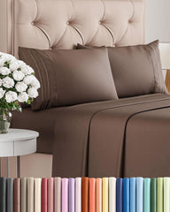 CGK Unlimited king sheet set front view showing full brown set and neat presentation for easy selection