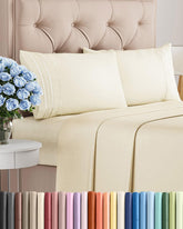 CGK Unlimited front view of off white king sheet set showing neat presentation and elegance
