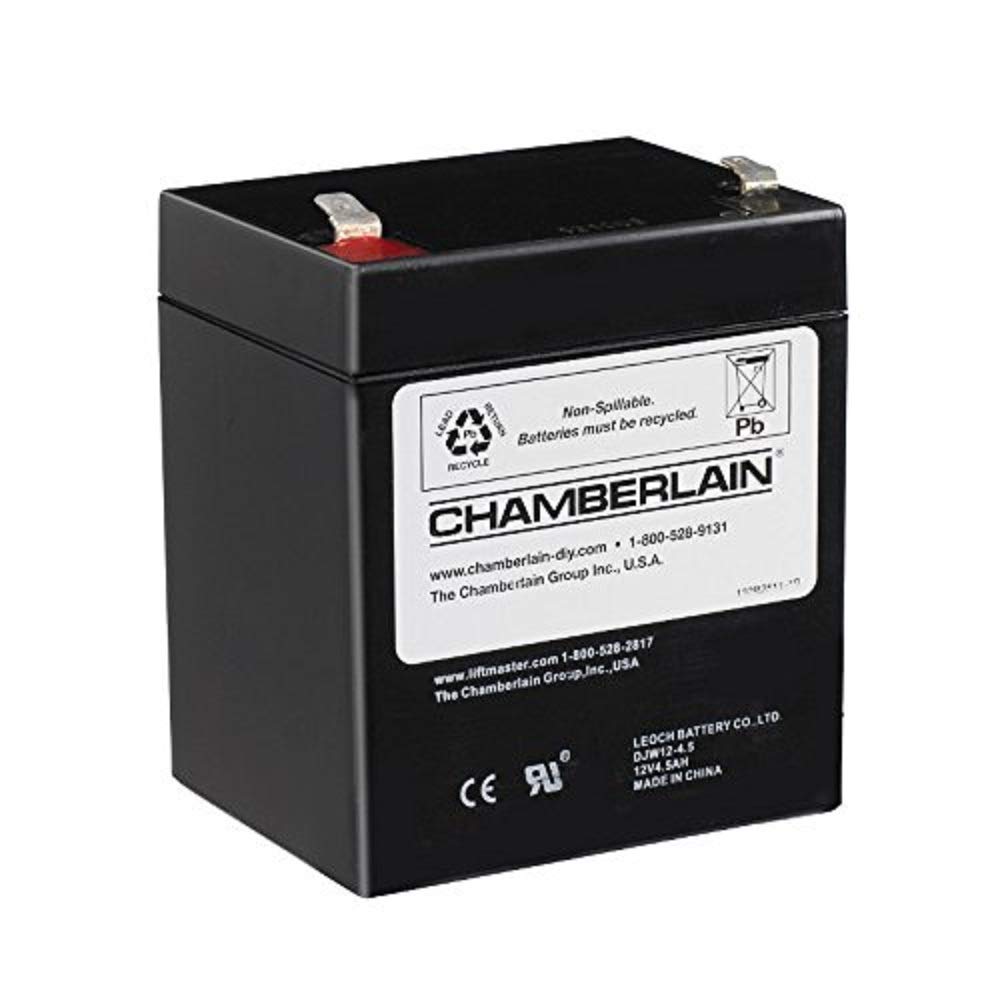 CHAMBERLAIN replacement battery front packaging showing product and quick compatibility benefit
