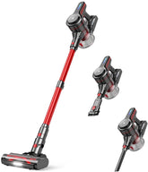 CHEBIO front view red stick vacuum showing compact portability and powerful design