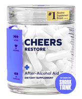 Cheers Restore front packaging showing 12 daily doses and brand badge for trust