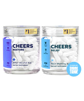 Cheers Restore and Relief box front showing packaging and dose counts which clarifies contents