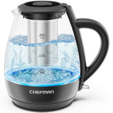 Chefman front view of compact kettle showing sleek profile and quick boiling