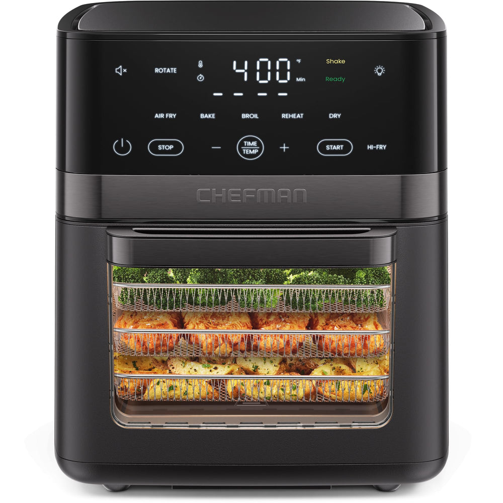 Chefman front view with windowed door showing ready-to-cook benefits