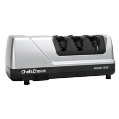 Chef's Choice 15XV front profile showing compact electric sharpener and ergonomic shape benefit