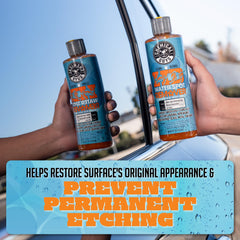 Applying Chemical Guys gel to automotive glass to remove mineral spots