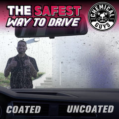 Chemical Guys HydroView being applied to a car windshield for clearer sightlines
