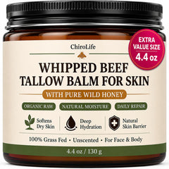 ChiroLife front jar view showing grass-fed tallow for rich hydration