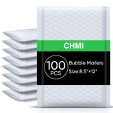 CHMI front view of white bubble mailer showing opaque protective exterior and discreet appearance