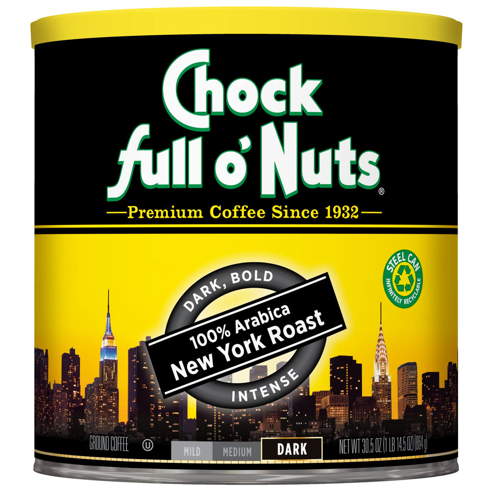 Chock Full o' Nuts front can showing bold New York Roast branding and clear size