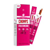 Chomps front packaging showing 10-count antibiotic-free protein benefits