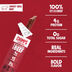 Chomps smoky BBQ spices and ingredients flatlay including chilies and cherry powder, conveys bold flavor