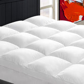 CHOPINMOON queen topper front view showing plush surface and neat finish for added comfort
