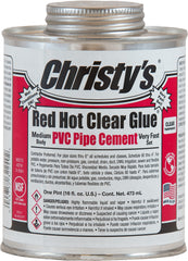 Christy's Red Hot clear glue pint front label showing quick-set benefit