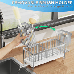 Cisily three compartment divider top view separating sponge, soap, and stopper for order