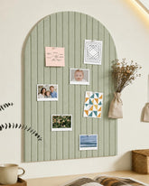 Clavorae front view of arched felt board showing clean shape and sage color, enhances decor