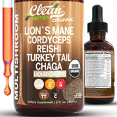 Clean Nutraceuticals front label showing mushroom blend and benefits