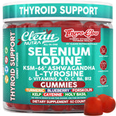 Clean Nutraceuticals bottle front view showing ThyroGlow gummies and label benefits