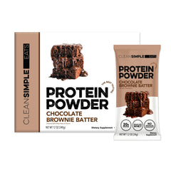 Clean Simple Eats front packaging showing brownie batter flavor and single-serve convenience