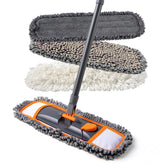 CLEANHOME front view of full mop kit showing all three reusable pads and pole, saves waste