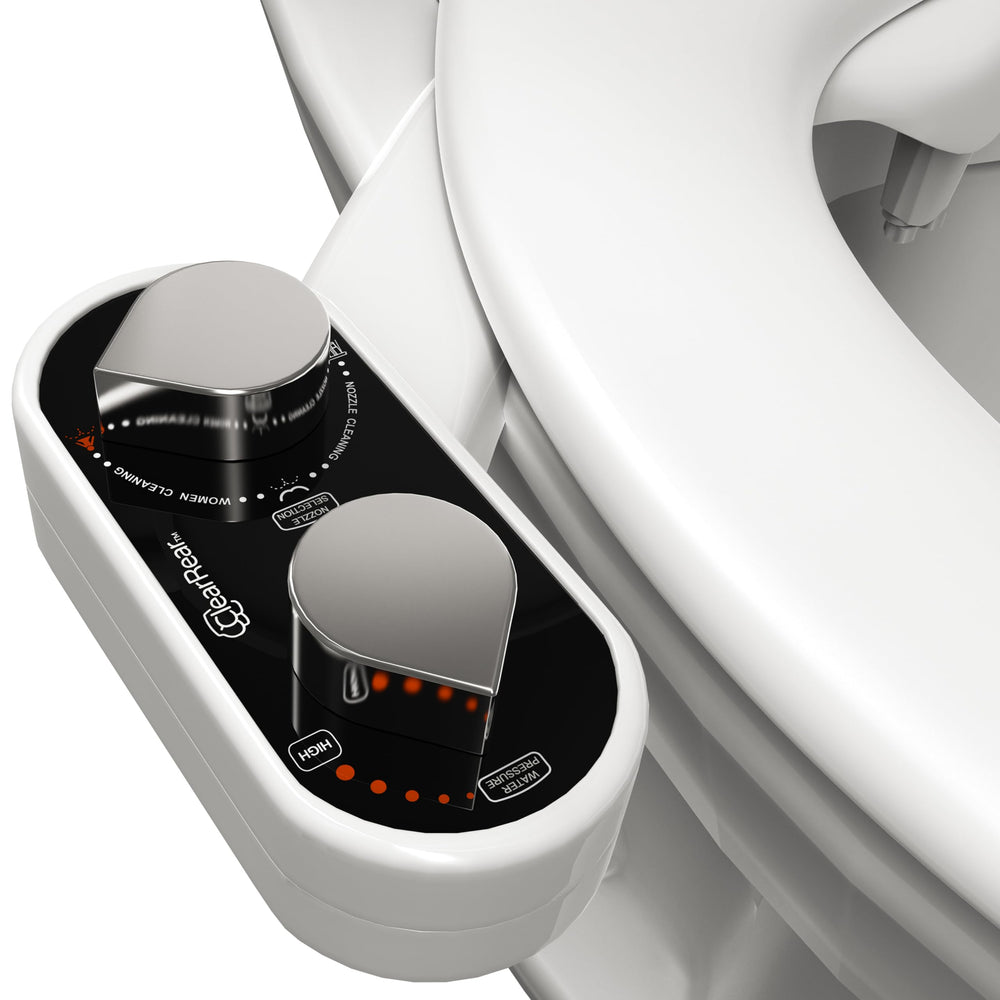 CLEAR REAR front view showing slim bidet attachment and seat fit benefit