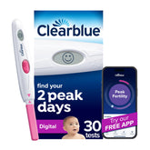Clearblue front packaging showing kit and 30 test sticks for clear timing