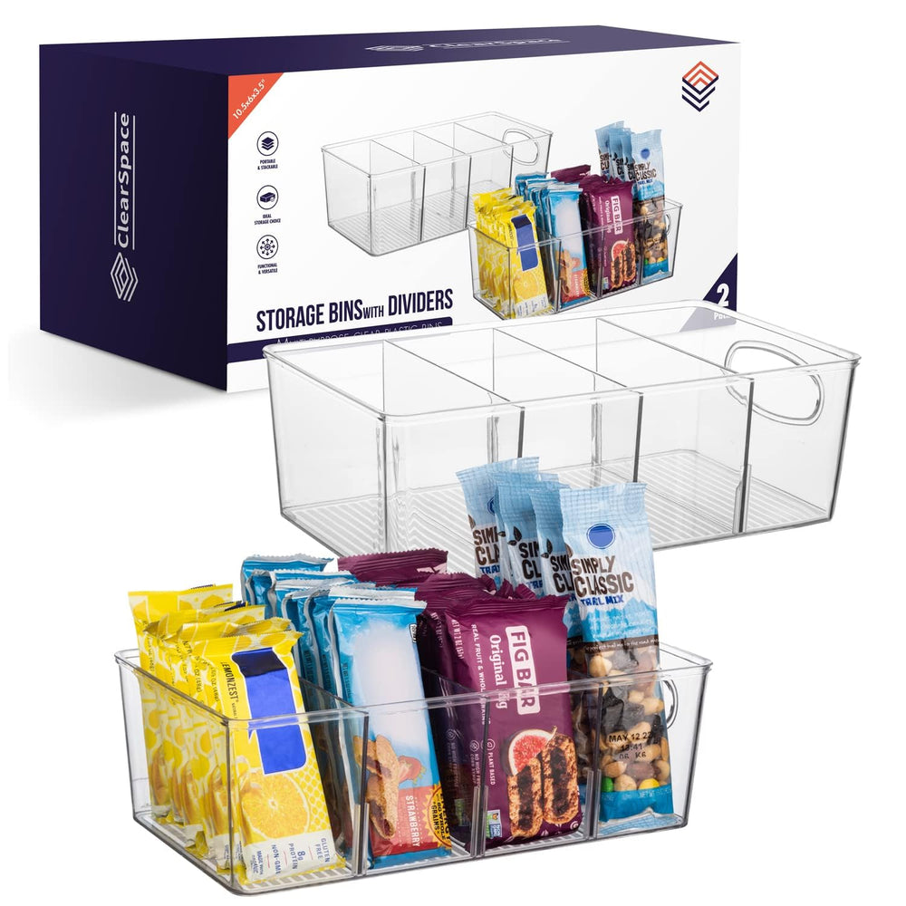 ClearSpace front view of two clear pantry bins showing clean storage benefit