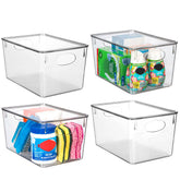 ClearSpace front view of four clear bins with lids showing neat storage benefit