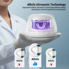 Clelifove pod open with four UV LEDs visible providing added sanitation benefit for dental appliances
