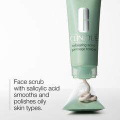 Clinique exfoliating face scrub texture close-up revealing gentle particles for smooth skin