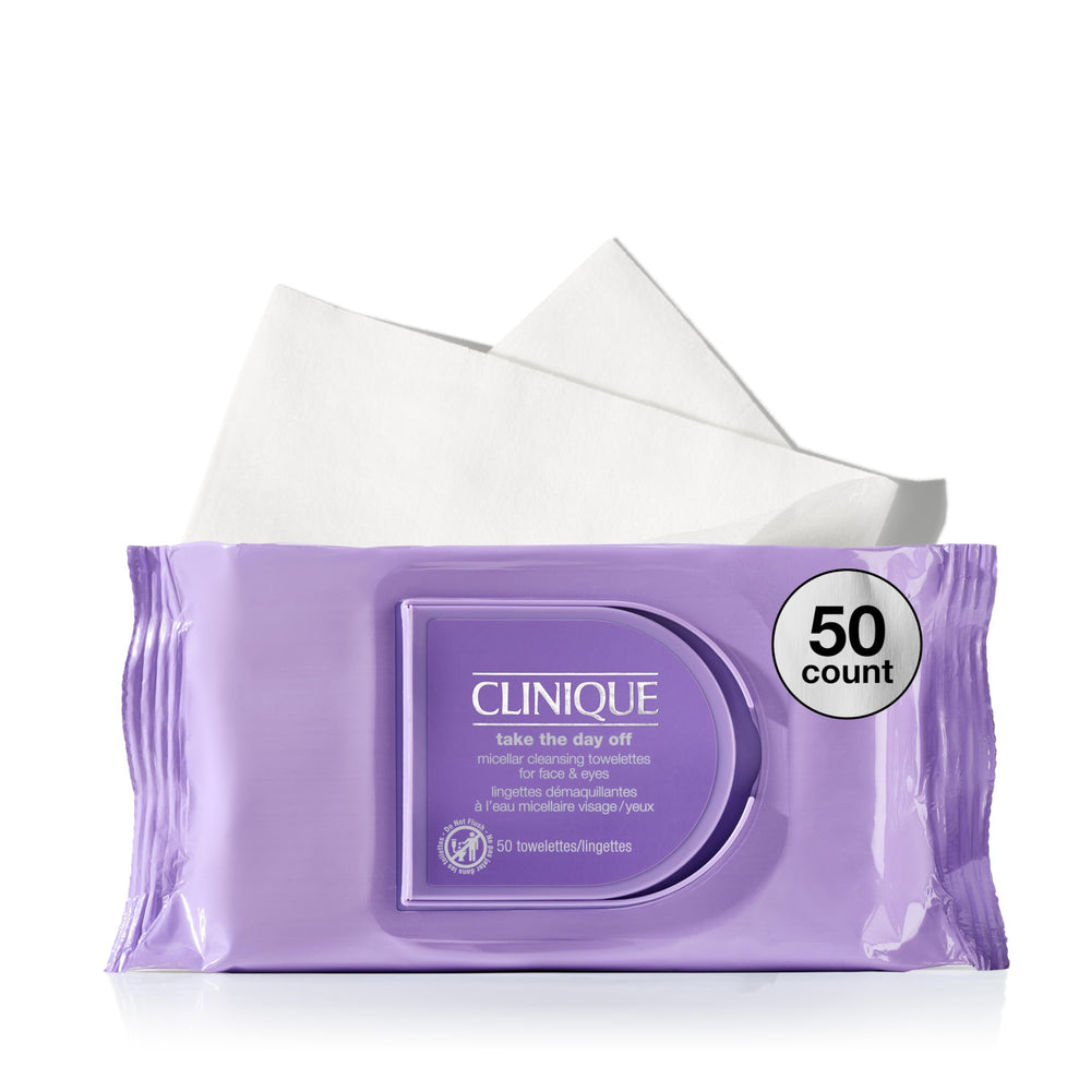 Clinique front packaging showing resealable 50-count pack benefit convenience