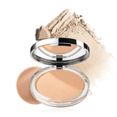 Clinique compact front view showing sleek packaging and easy portability benefit