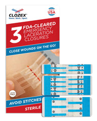 Clozex front packaging showing three sterile closures and brand