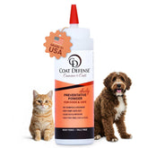 COAT DEFENSE front packaging of 9oz powder showing brand and size, demonstrating convenient daily use