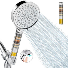 Cobbe front view showing handheld shower head and benefits of softened water
