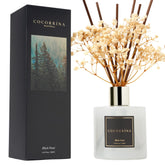COCORRÍNA front view of Black Forest diffuser showing bottle and reeds, stylish accent