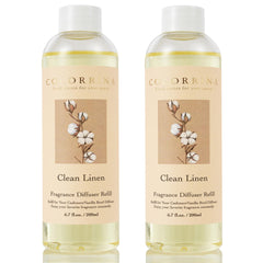 COCORRÍNA front view of two refill bottles showing clean linen scent benefit