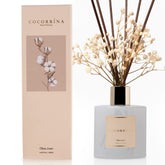 COCORRÍNA front view of diffuser bottle showing clean linen scent and decorative look