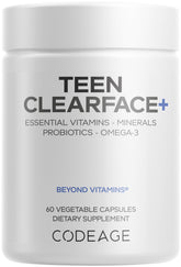 Codeage Teen Clearface front packaging showing bottle and label, supports teen skin