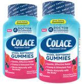 Colace mixed berry gummies front packaging showing bottle and count benefit