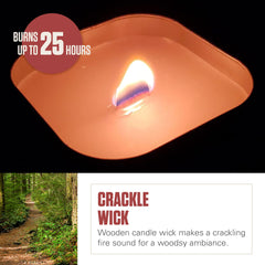 Coleman burning candle on patio providing pine scent and insect relief